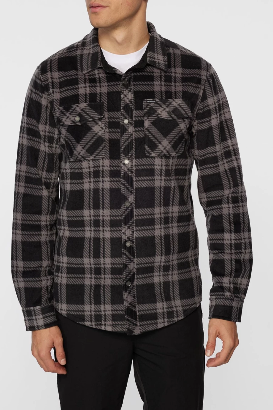O'Neill Men's Black Glacier Plaid Superfleece Flannel Shirt