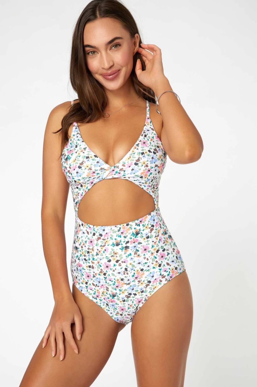 O'Neill Women's Maggie Ditsy Metallic Shine Twisted One Piece Swimsuit - Multi Color