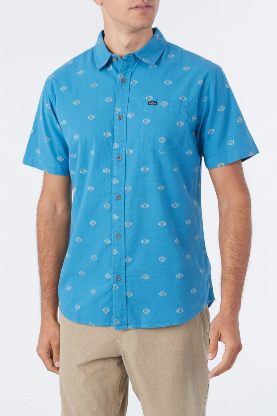 O'Neill Men's Quiver Stretch Dobby Shirt in Medium Blue - Comfort Fit Casual Wear