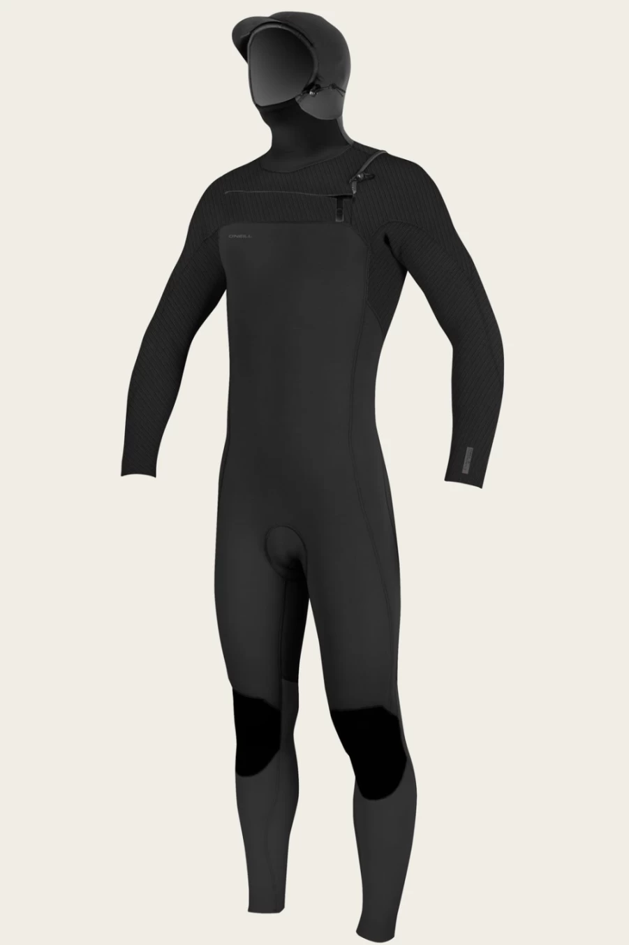 O'Neill Men's Hyperfreak 5.5/4mm Chest Zip Full Wetsuit with Hood - Black/Black