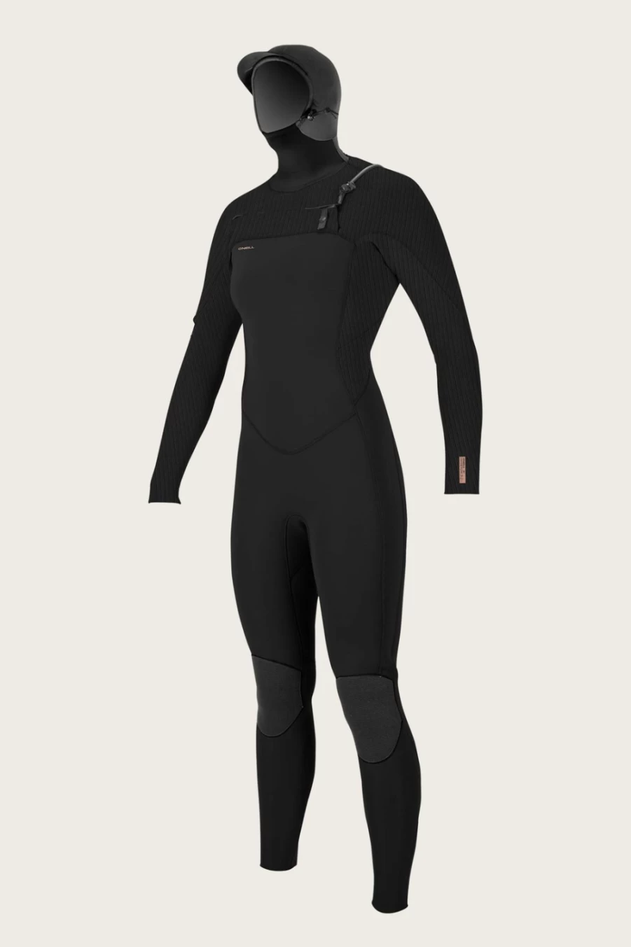 O'Neill Women's Hyperfreak 5.5/4 Chest Zip Full Wetsuit with Hood - Black/Black (Blk/Blk)
