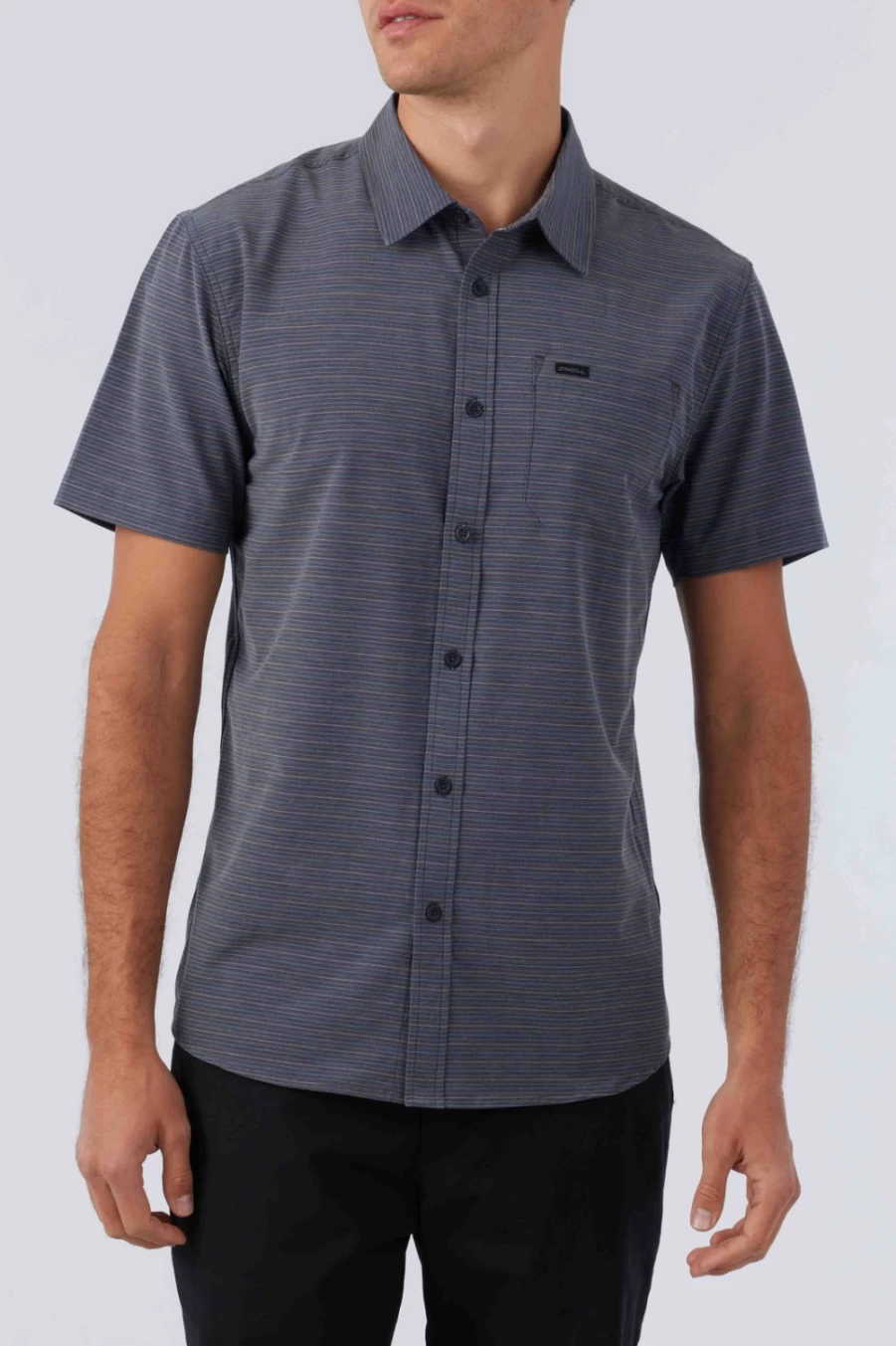 O'Neill Men's Black TRVLR UPF Traverse Stripe Standard Shirt