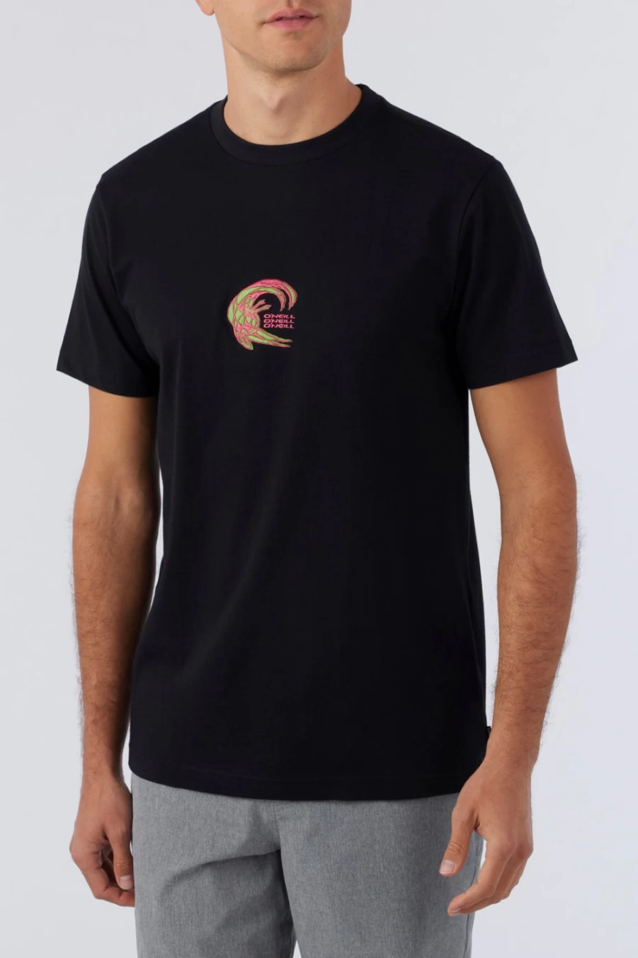 O'Neill Men's Black Crane Embroidery Tee - Embroidered Graphic T-Shirt