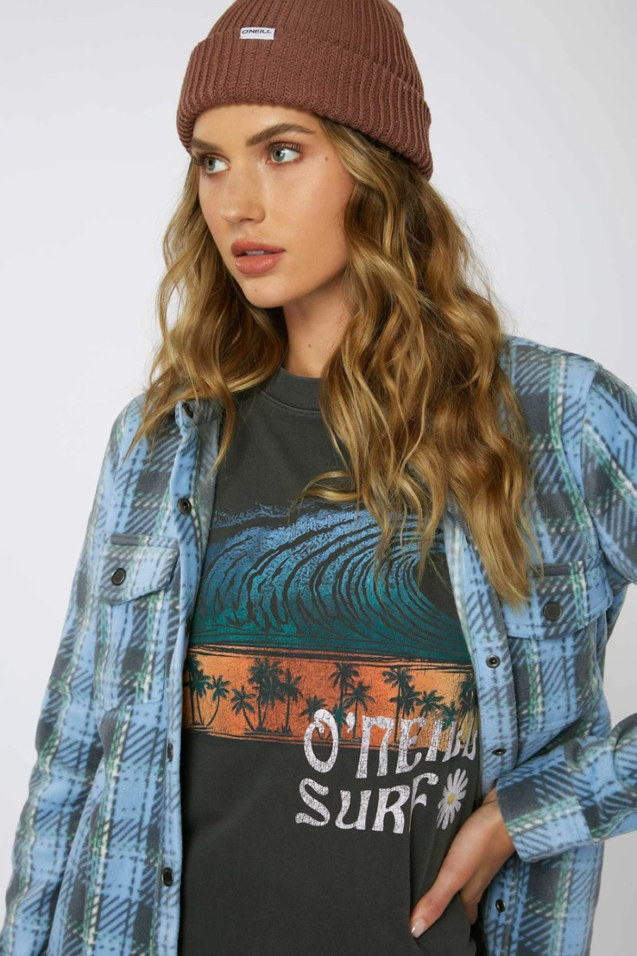 O'Neill Women's Coastal Blue Zuma Superfleece Flannel Top