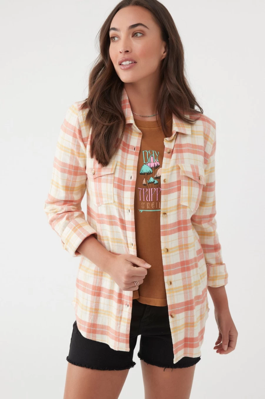 O'Neill Women's Mecca Flannel Long Sleeve Top - Nash Style Plaid Shirt