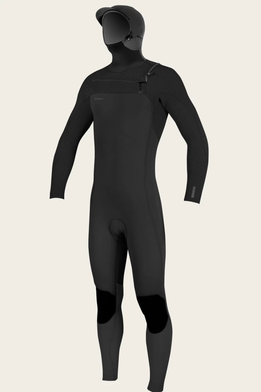 O'Neill Men's Hyperfreak 4/3mm Chest Zip Hooded Full Wetsuit - Black/Black