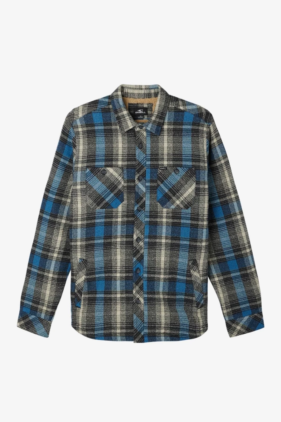 O'Neill Men's Black Sherpa Lined Flannel Shirt - Redmond Plaid Winter Warmth