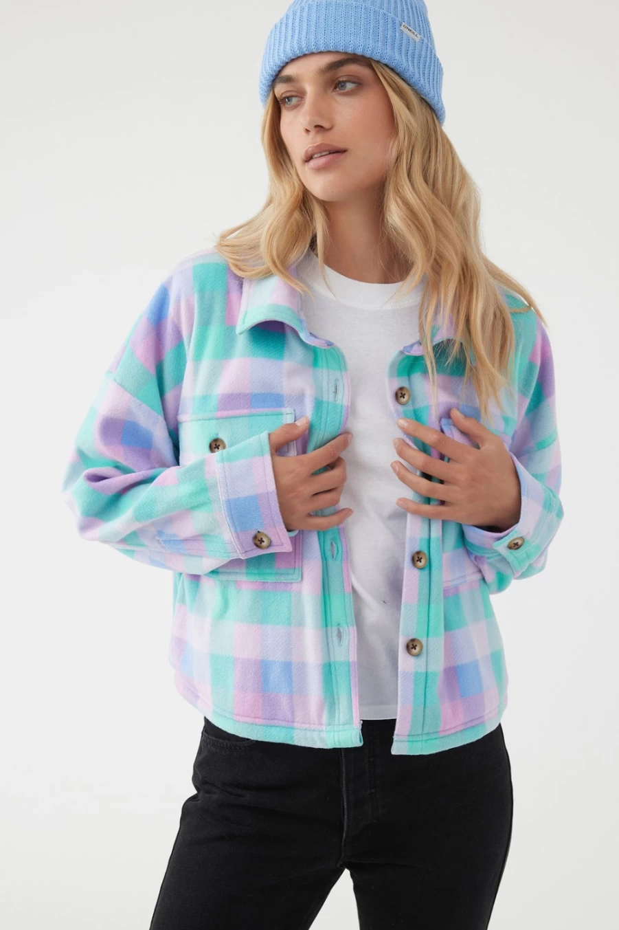 O'Neill Women's Colleen Crop Superfleece Jacket in Caribbean Blue
