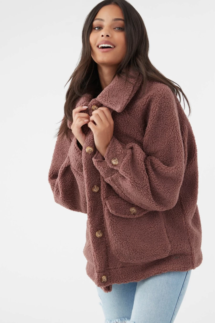 O'Neill Women's Makenna Solid Pile Fleece Jacket in Dusty Mauve