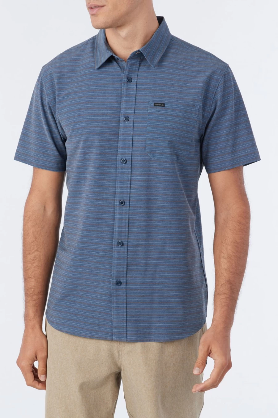 O'Neill Men's Navy TRVLR UPF Traverse Stripe Shirt - Sun Protection Long Sleeve Travel Top