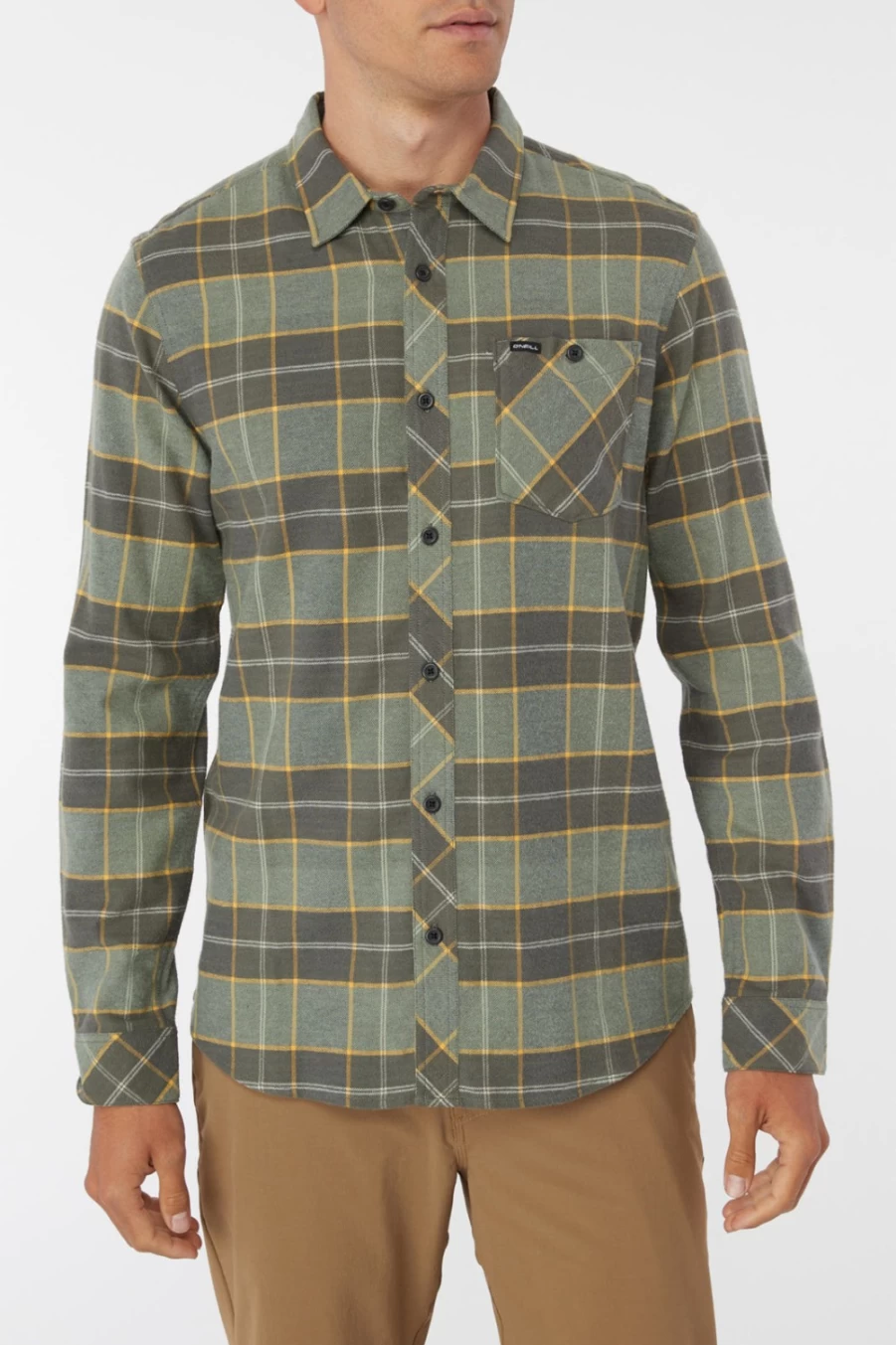 O'Neill Men's Dark Olive Redmond Plaid Stretch Flannel Shirt