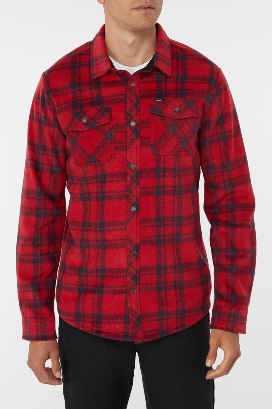 O'Neill Men's Red Glacier Plaid Superfleece Flannel Shirt - Warm Winter Lumberjack Style