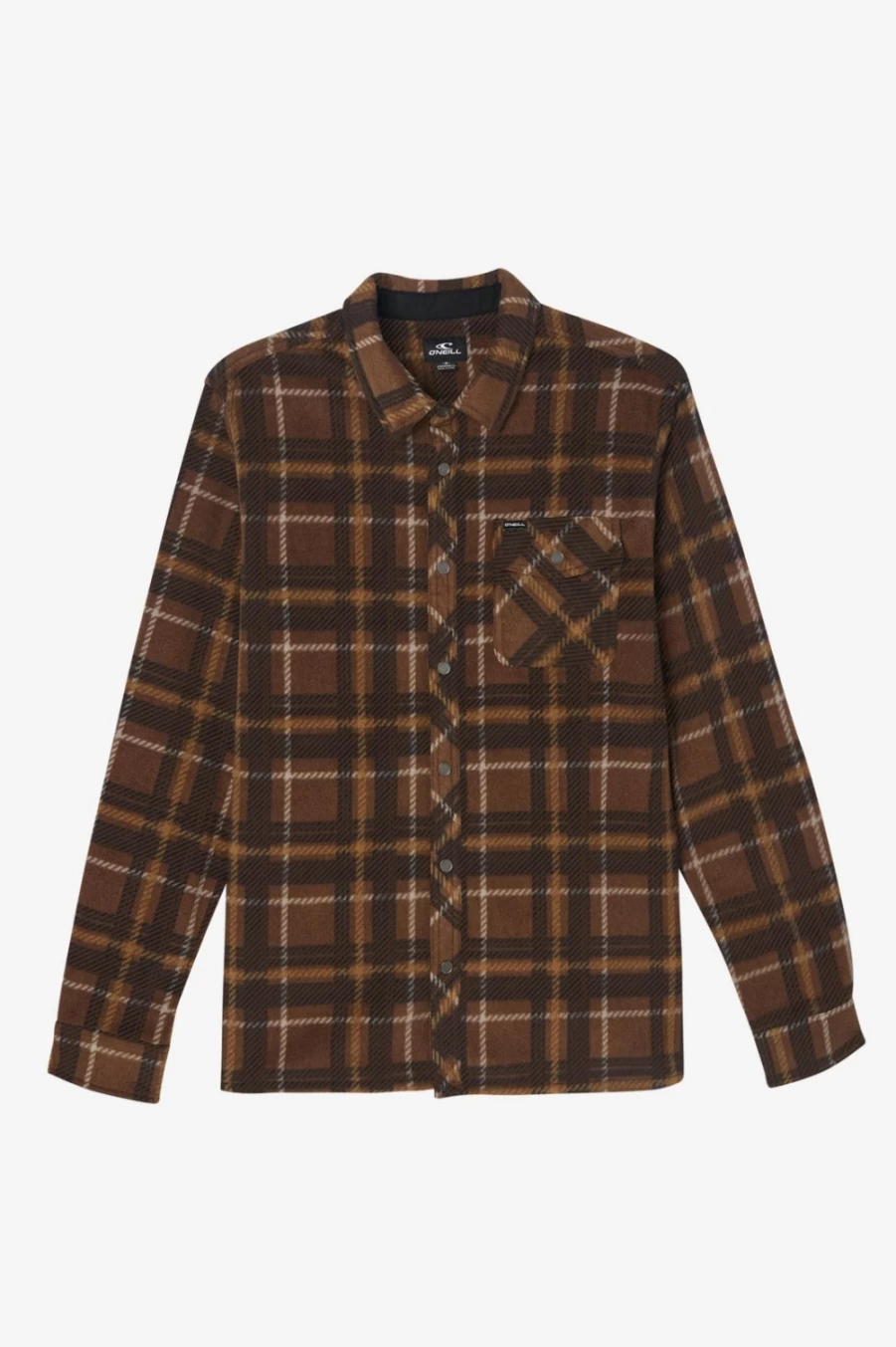 O'Neill Men's Brown Glacier Peak Superfleece Flannel Shirt - Warm Plaid Lined Jacket
