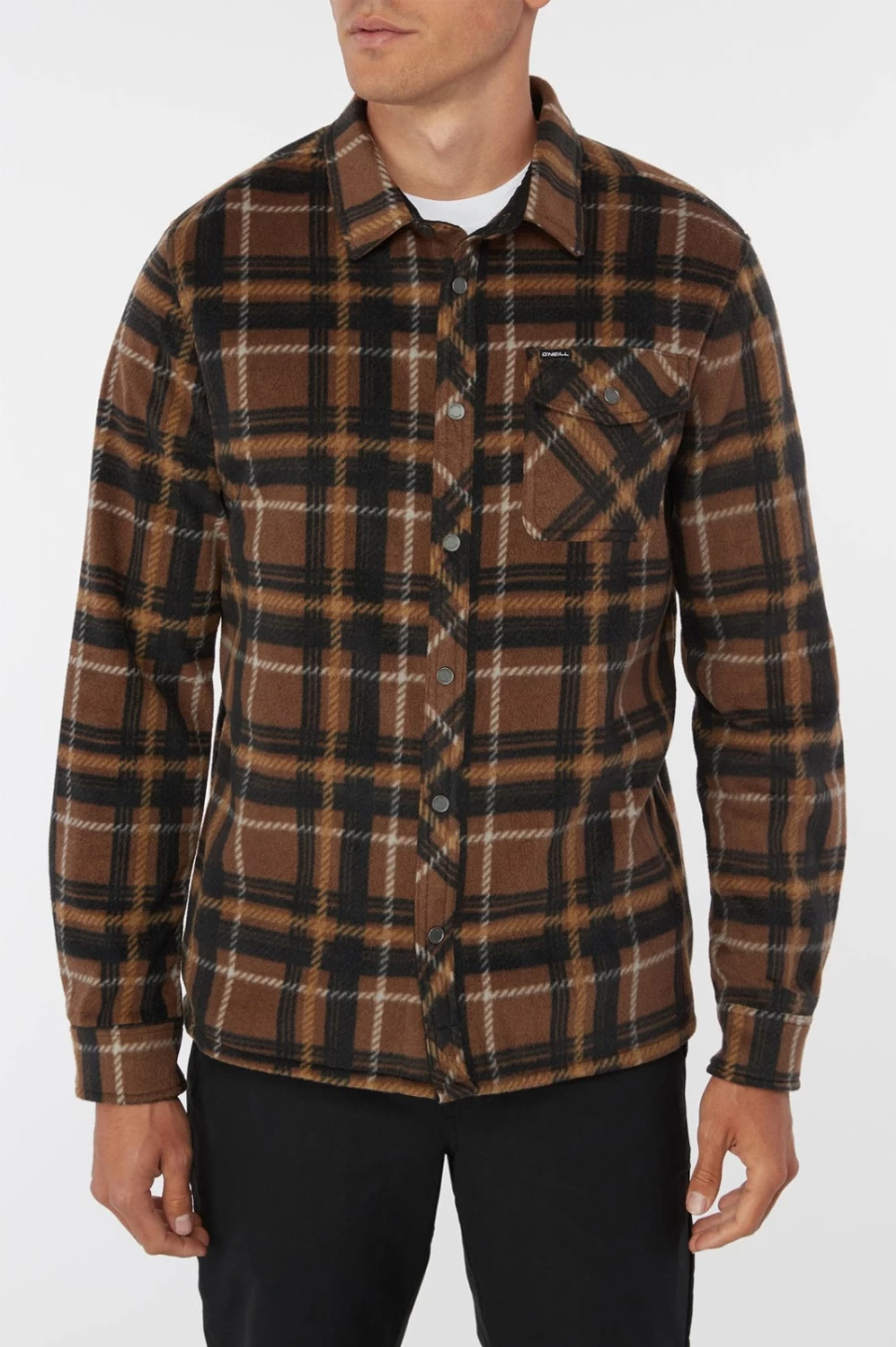 O'Neill Men's Brown Glacier Peak Superfleece Flannel Shirt - Warm Plaid Lined Jacket