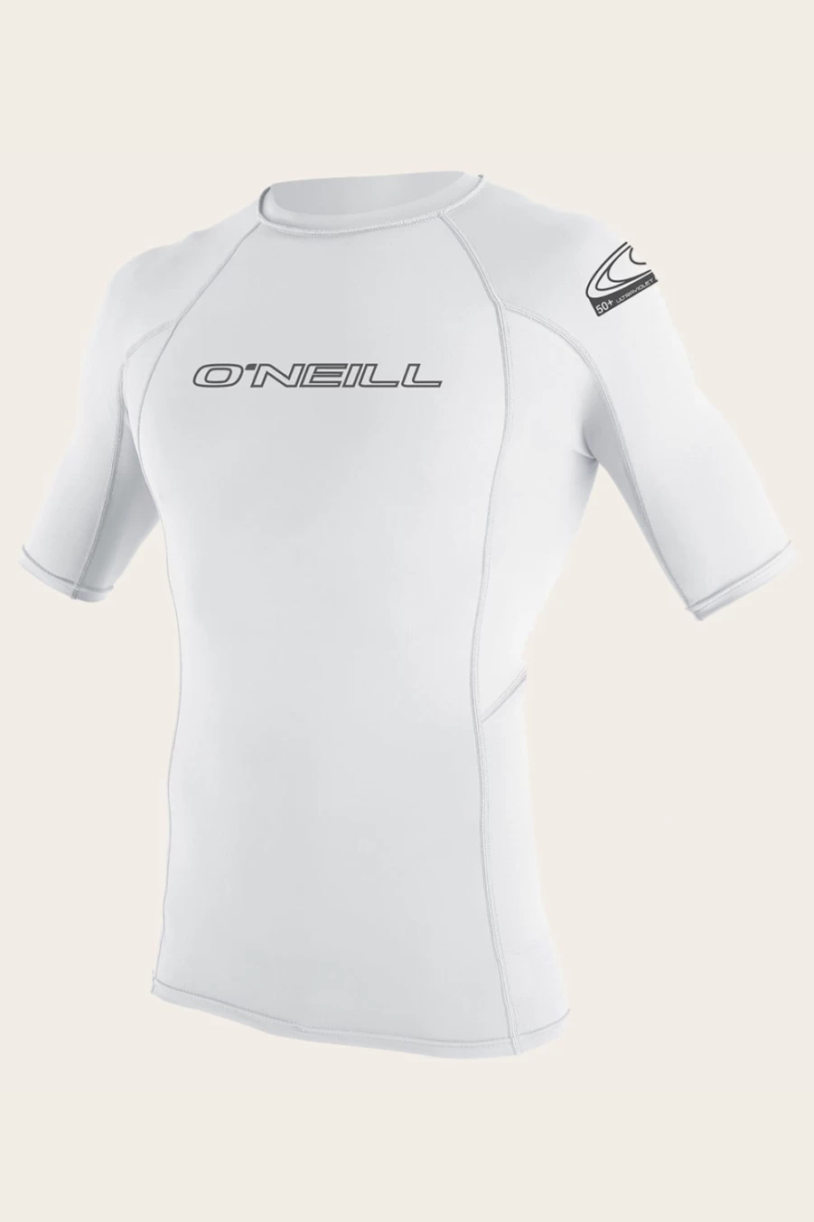 O'Neill Men's Basic Skins 50+ S/S White Rash Guard - UPF Sun Protection Swim Shirt