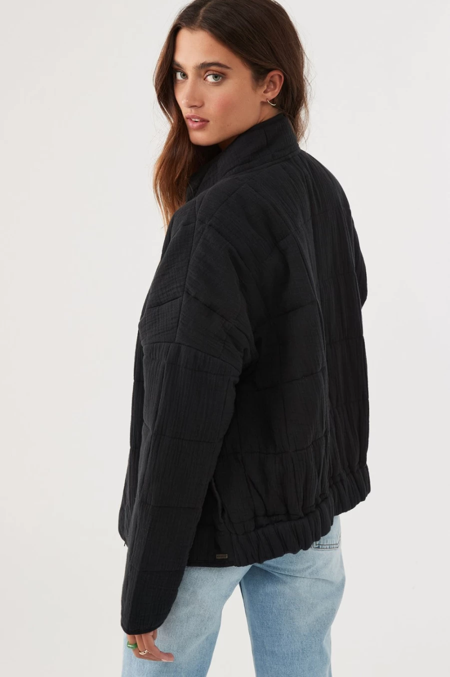O'Neill Women's Washed Black Oversized Quilted Jacket