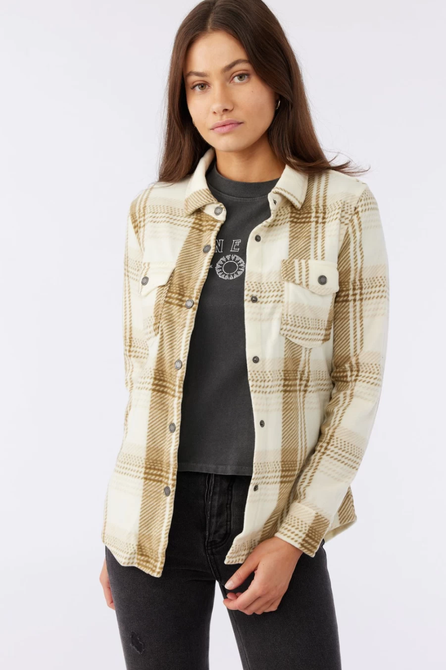 O'Neill Women's Olive Superfleece Flannel Top - Zuma Collection