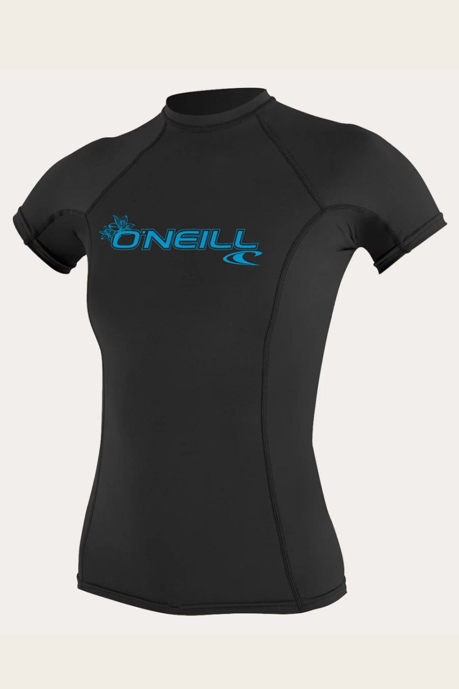 O'Neill Women's Black Basic 50+ Short Sleeve Rash Guard for Sun Protection