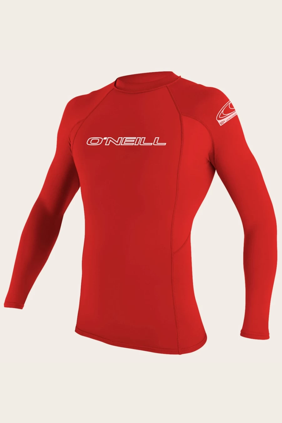 O'Neill Men's Basic Skins 50+ Long Sleeve Rash Guard - Red UPF Sun Protection Swim Shirt
