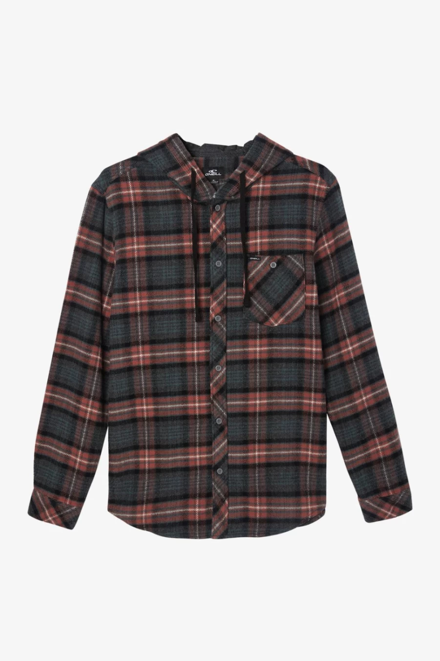 O'Neill Men's Mahogany Clayton Hooded Flannel Shirt - Soft Plaid Lumberjack Style