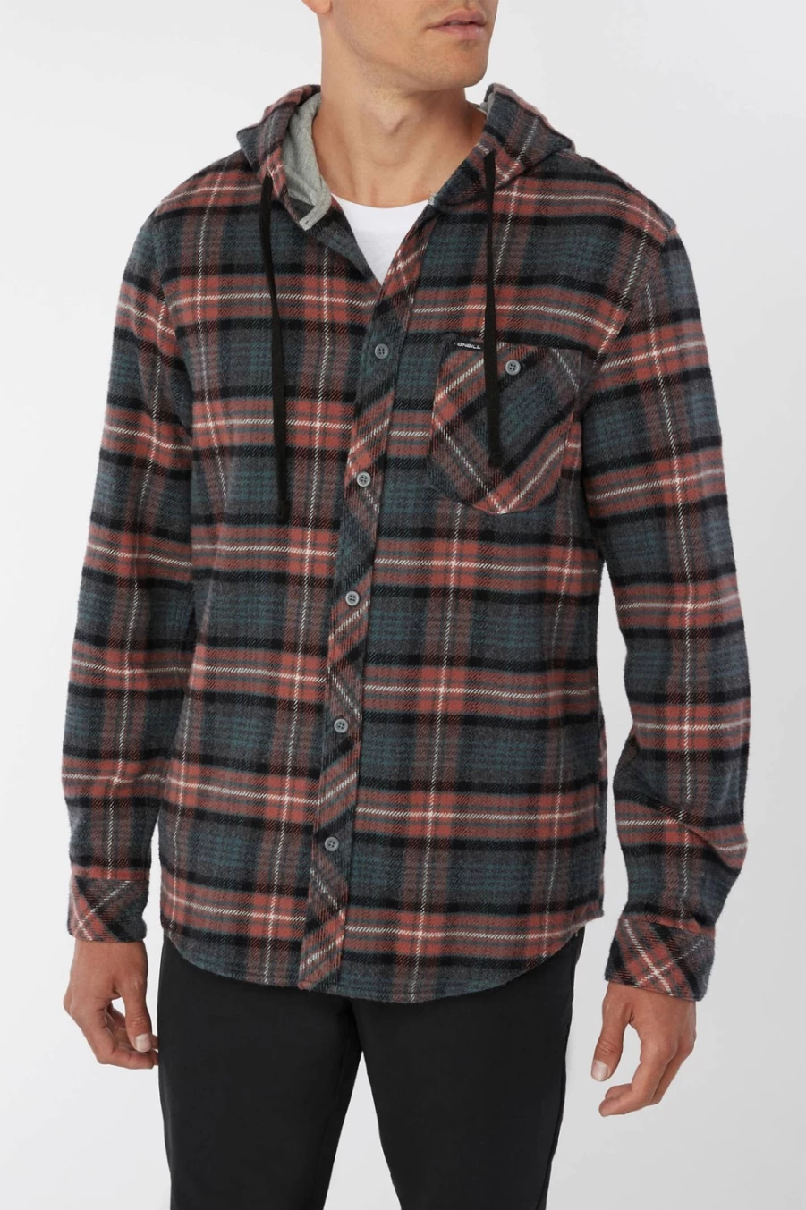 O'Neill Men's Mahogany Clayton Hooded Flannel Shirt - Soft Plaid Lumberjack Style
