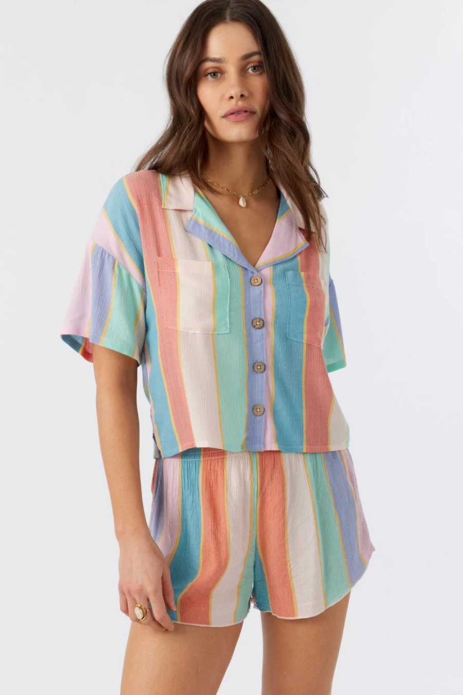 O'Neill Women's Ophelia Camp Shirt - Multicolored Casual Button-Up Top
