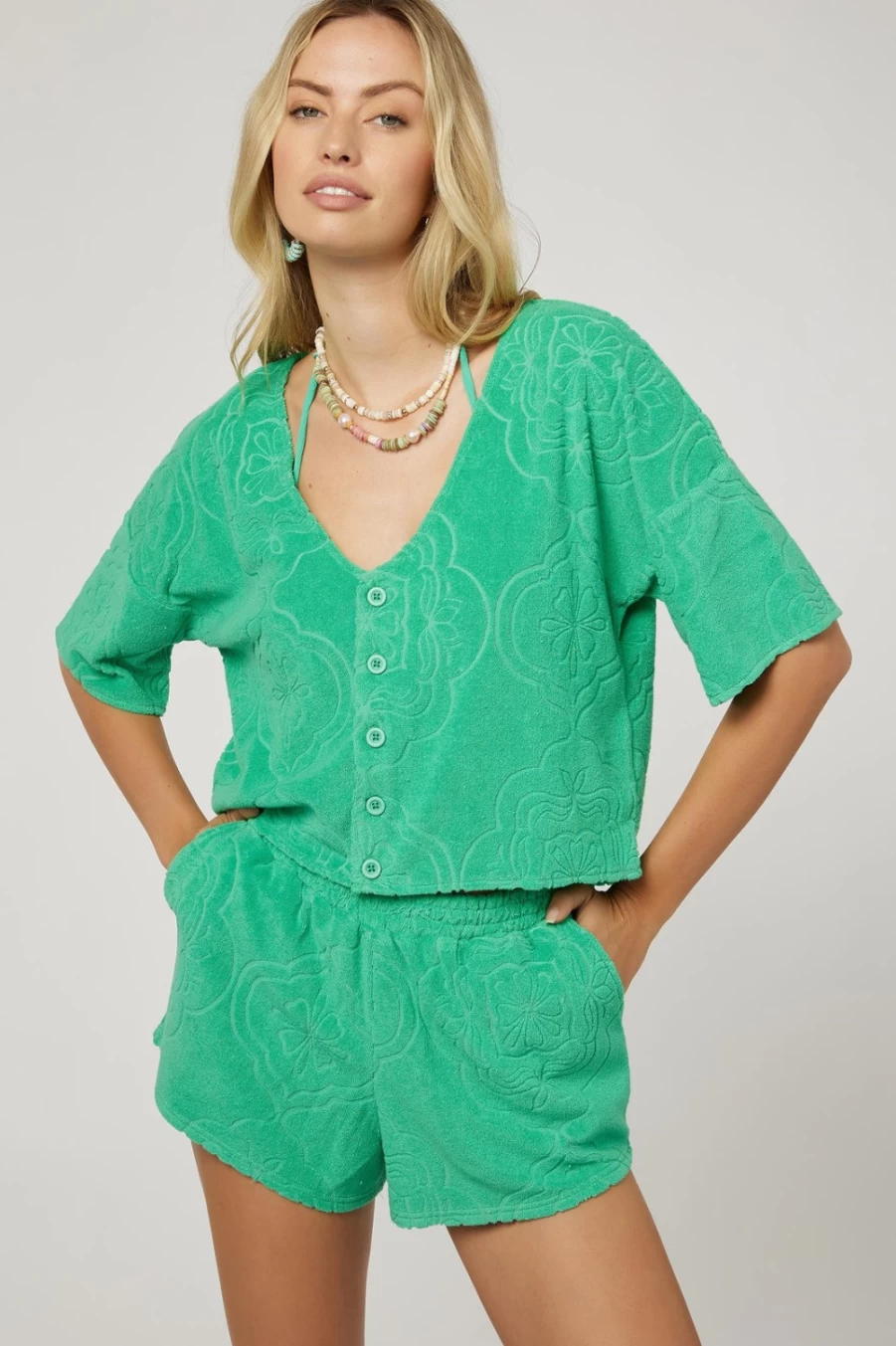 O'Neill Women's Kelly Green Cabana Tile Terry Top