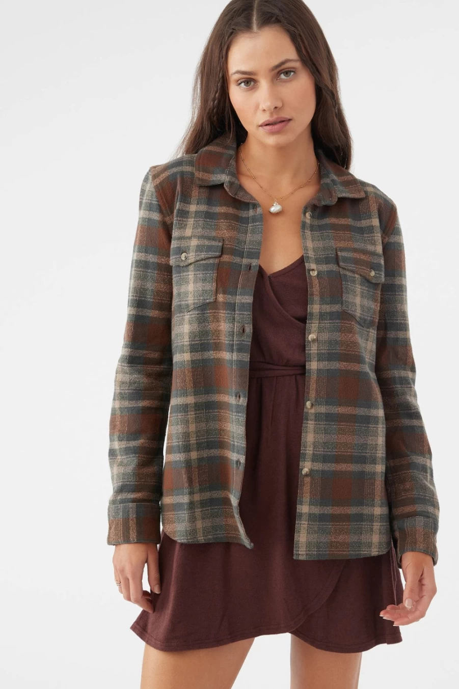 O'Neill Women's Brown Nash Flannel Long Sleeve Top