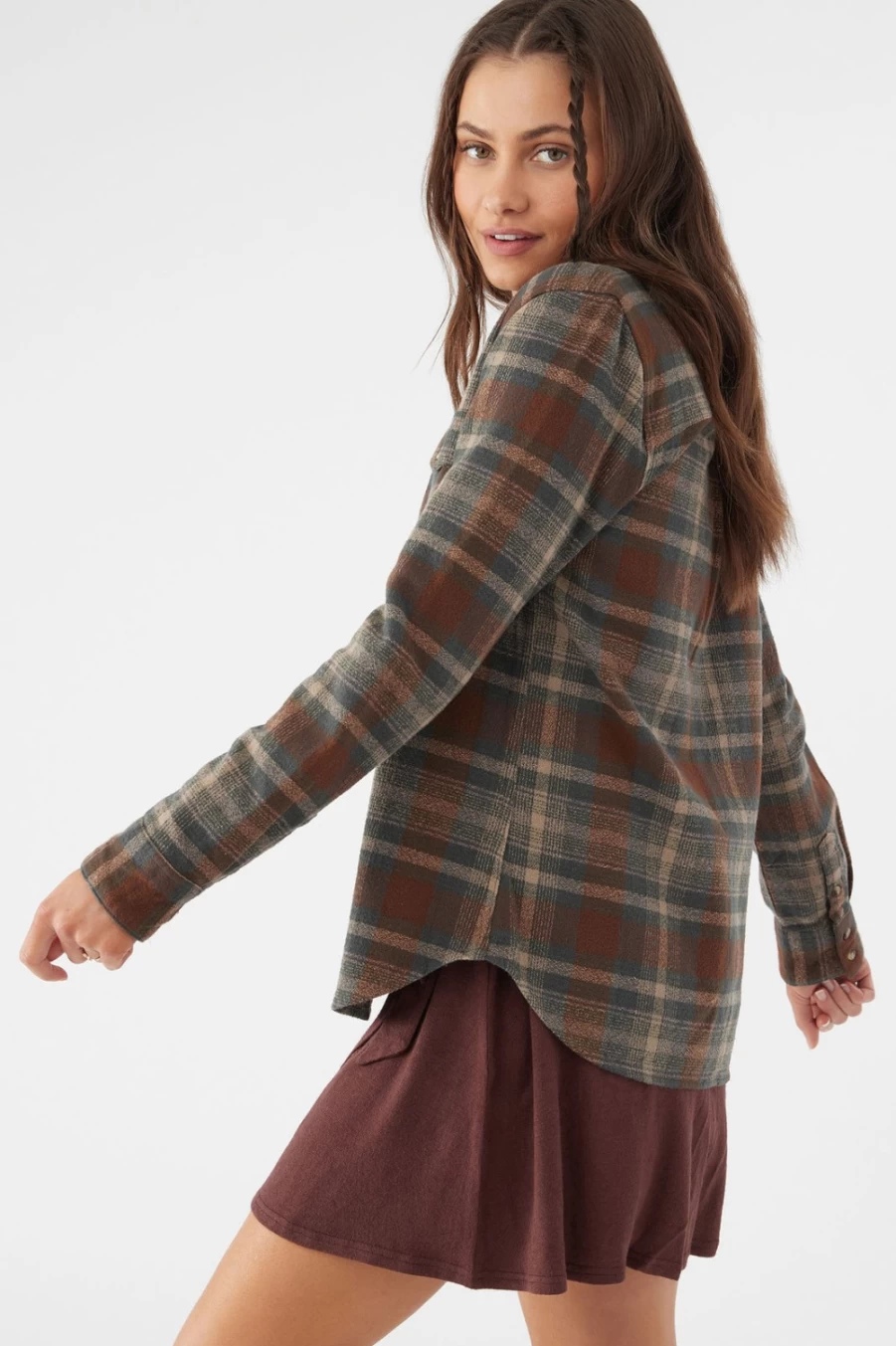 O'Neill Women's Brown Nash Flannel Long Sleeve Top