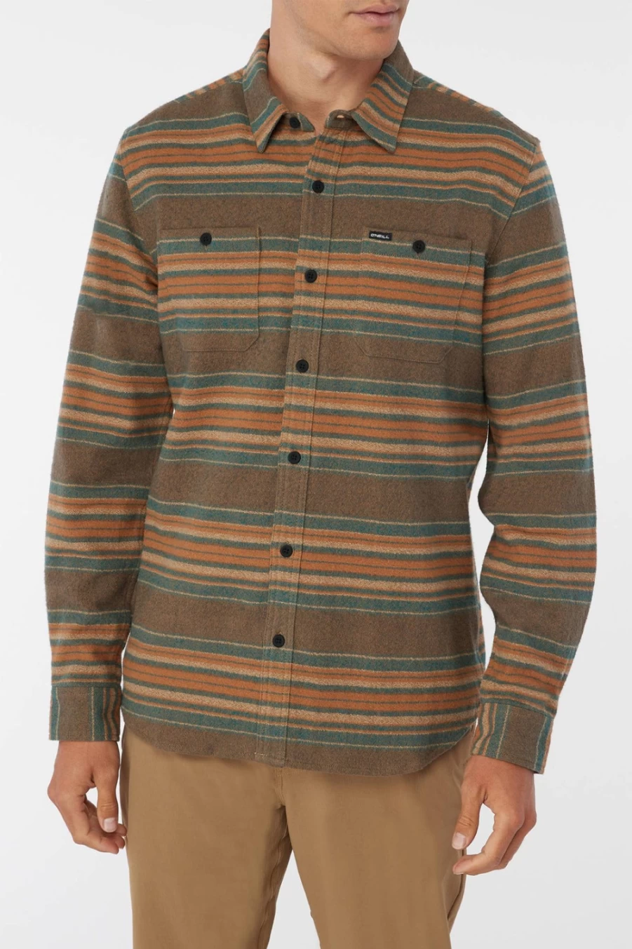O'Neill Men's Belmont Flannel Shirt in Dark Khaki - Classic Plaid Button-Up for Men