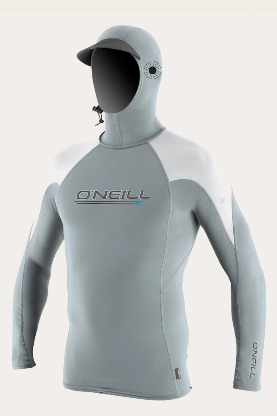O'Neill Men's Premium Skins O'Zone Long Sleeve Rash Guard with Hood - Cool Grey/White