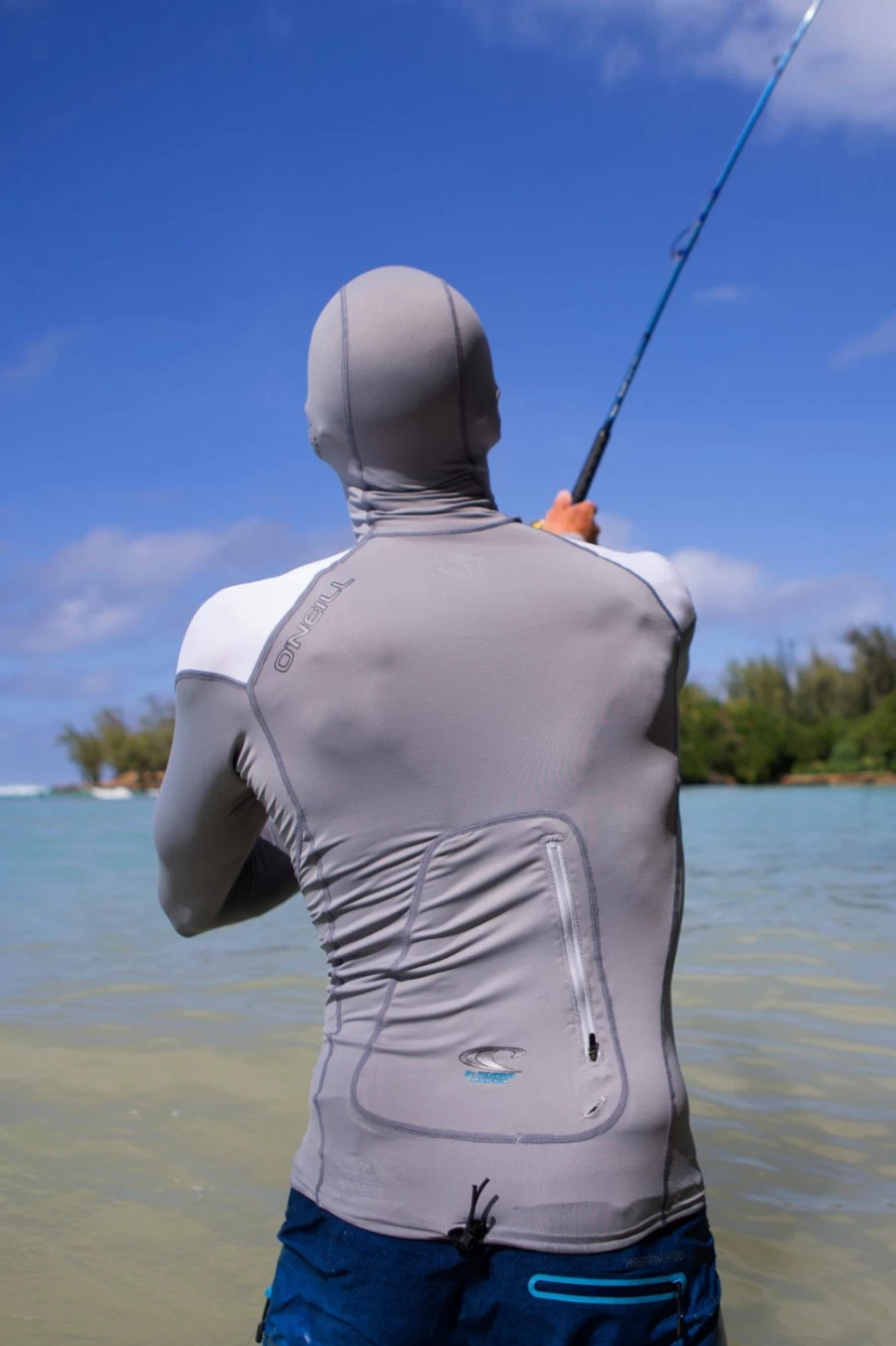 O'Neill Men's Premium Skins O'Zone Long Sleeve Rash Guard with Hood - Cool Grey/White