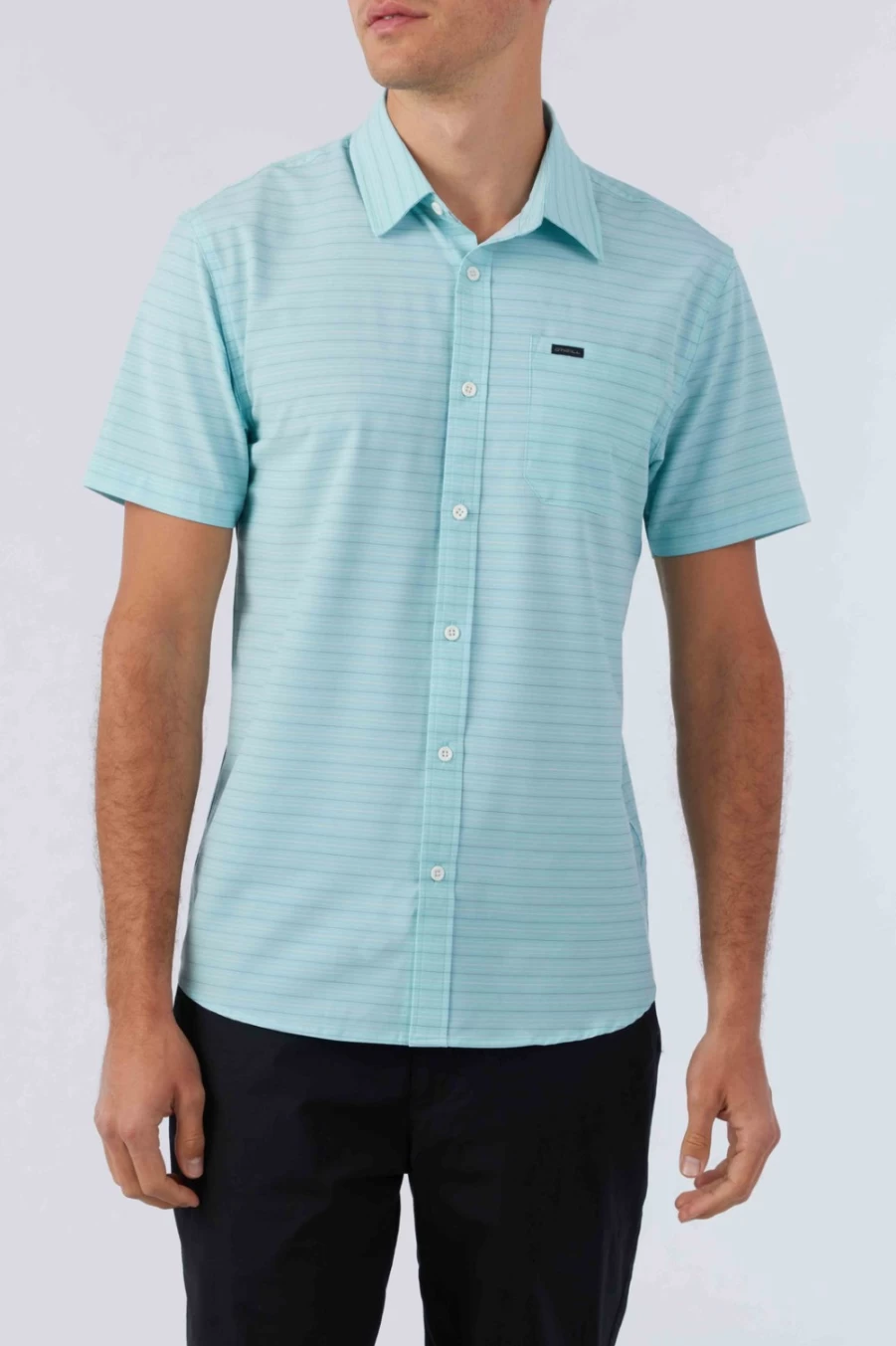 O'Neill Men's Turquoise TRVLR UPF Traverse Stripe Standard Shirt